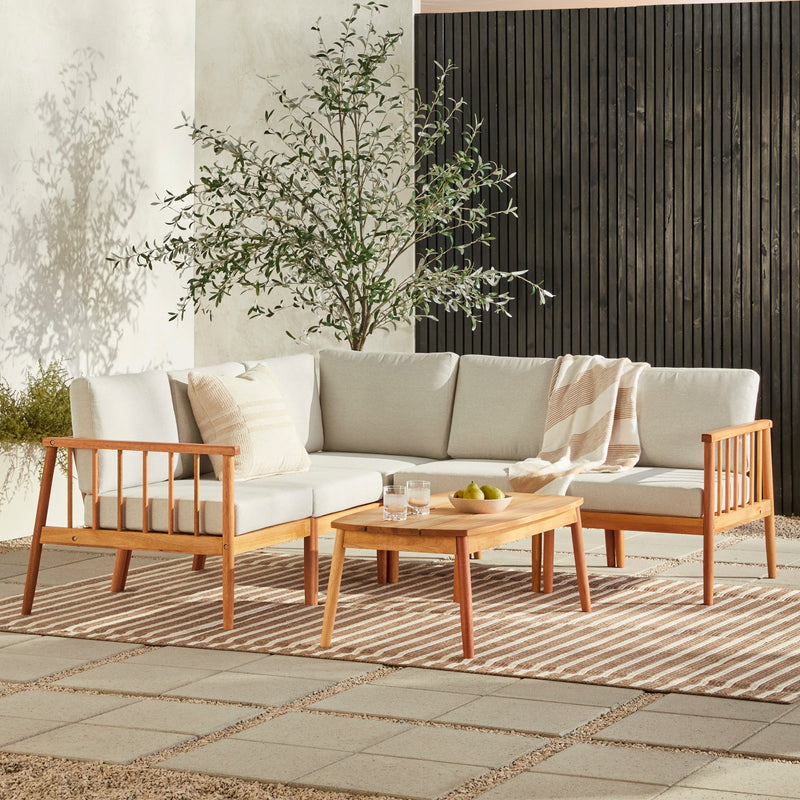 Circa Modern 6-Piece Spindle Solid Wood Outdoor Sectional and Coffee Table