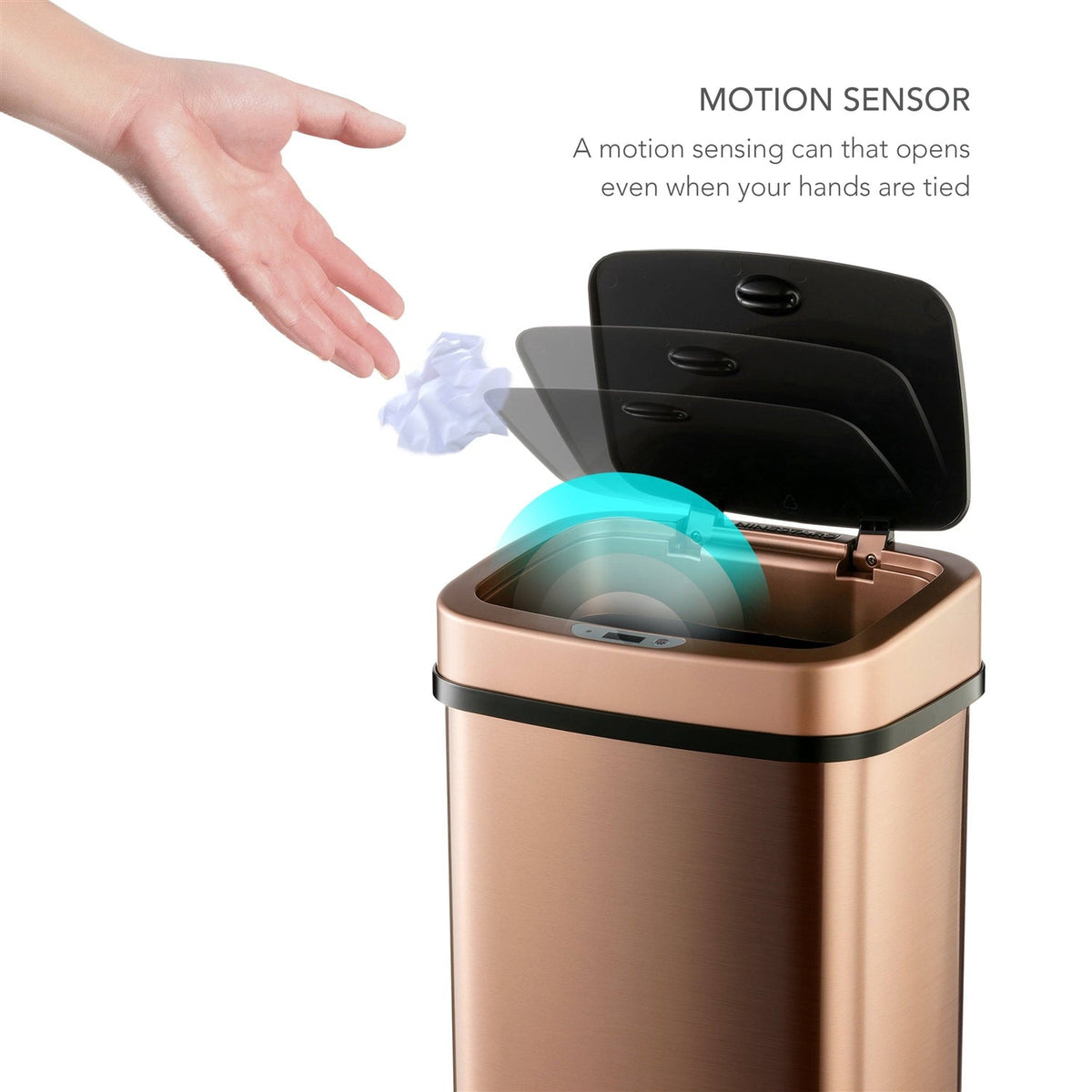 3-Gallon Motion Sensor Touchless Stainless Steel Trash Can in Copper Gold Finish, photo 3 of 4