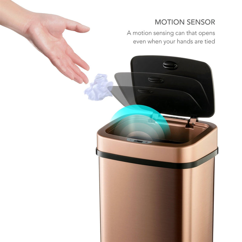 3-Gallon Motion Sensor Touchless Stainless Steel Trash Can in Copper Gold Finish, photo 3 of 4