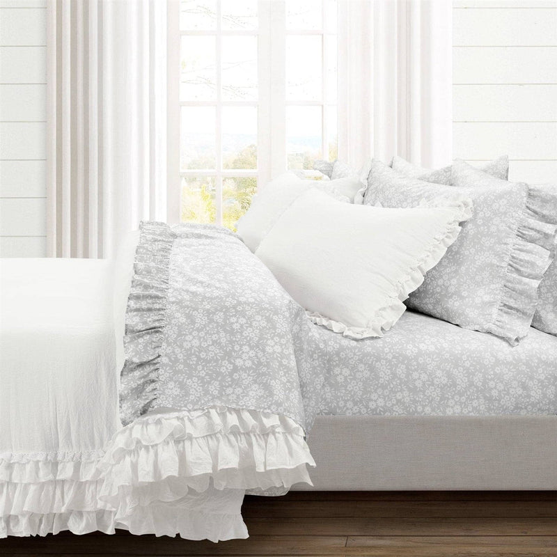 Queen size Grey Ruffle Floral Polyester 6 Piece Sheet Set, photo 5 of 5