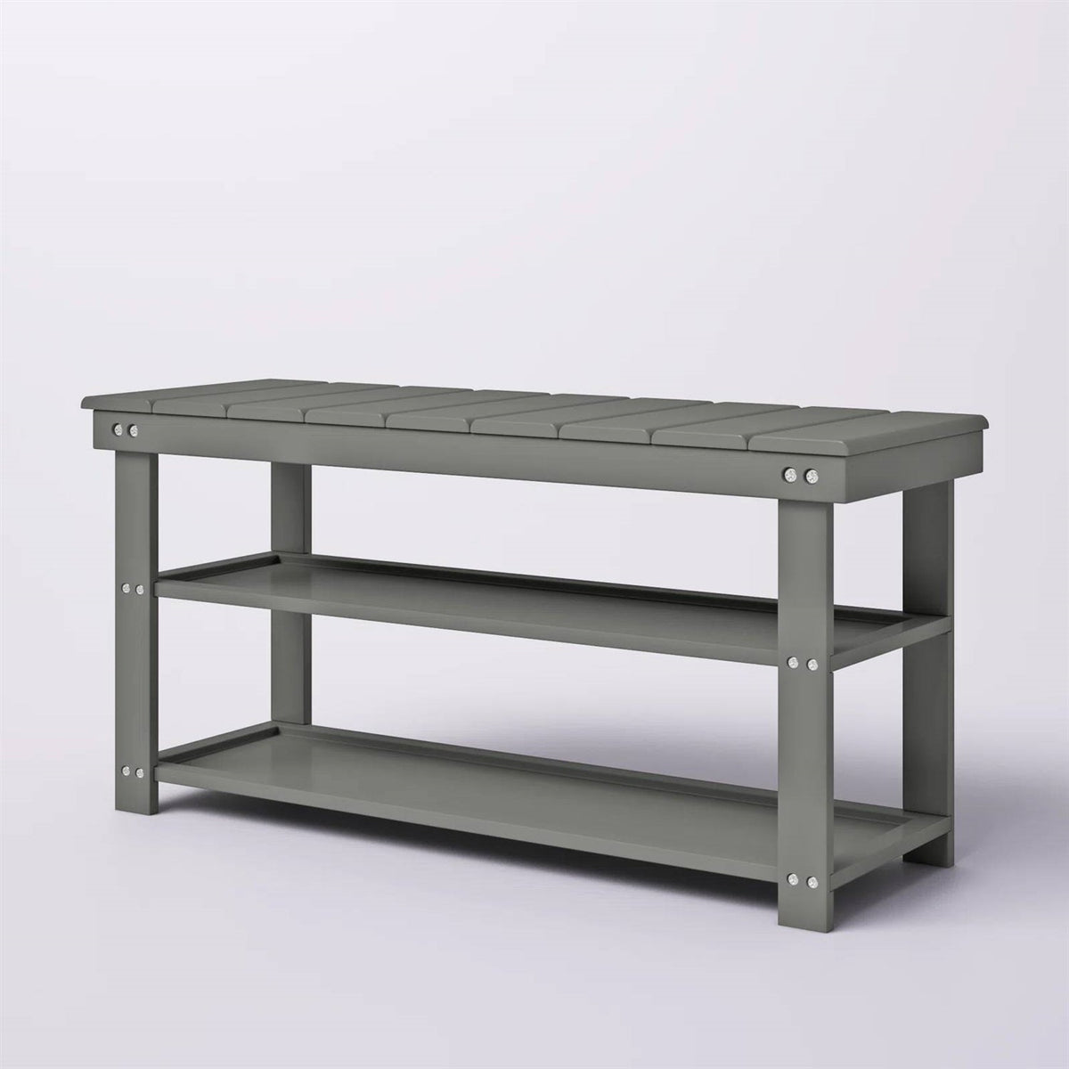 Grey Wood 2-Shelf Shoe Rack Storage Bench For Entryway or Closet, photo 2 of 5