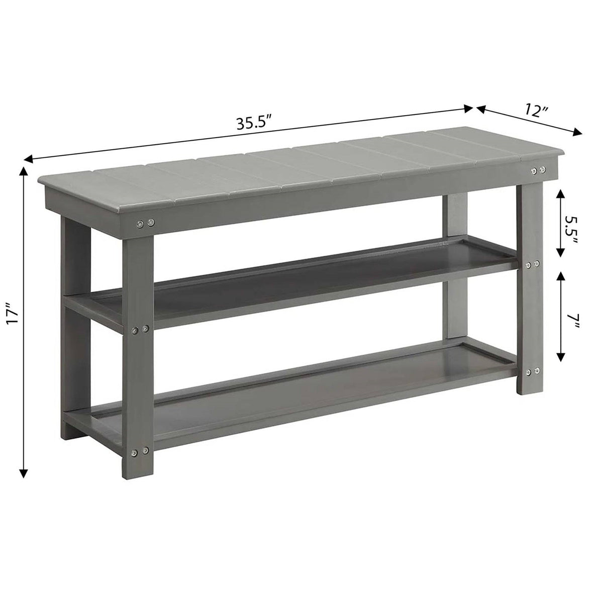 Grey Wood 2-Shelf Shoe Rack Storage Bench For Entryway or Closet, photo 5 of 5