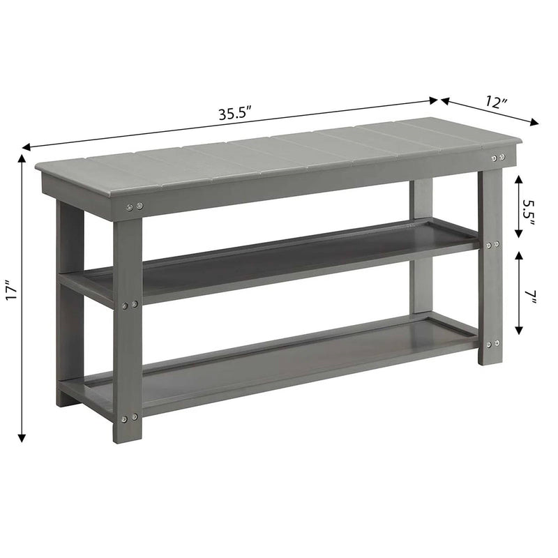 Grey Wood 2-Shelf Shoe Rack Storage Bench For Entryway or Closet, photo 5 of 5