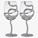 Stemmed Snake Wine Glass | Set of 2 | 19oz Spooky Reptile Glasses 10" H (Silver)