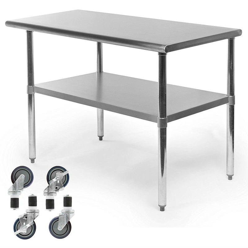 Stainless Steel 48 x 24-inch Kitchen Prep Table with Casters, photo 3 of 3