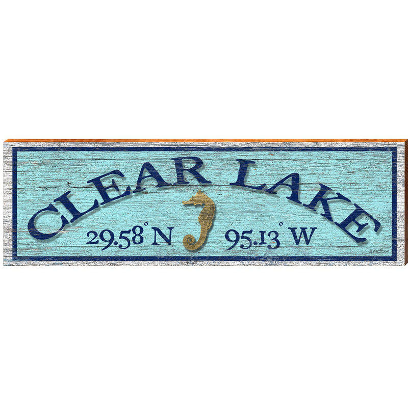 Clear Lake Sea Horse Blue Latitude Longitude | Wall Art Print on Real Wood