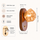 Walnut Wood Glass Wall Sconce, Hardwired 3000K Warm Wall Light