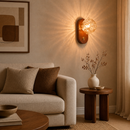 Walnut Wood Glass Wall Sconce, Hardwired 3000K Warm Wall Light