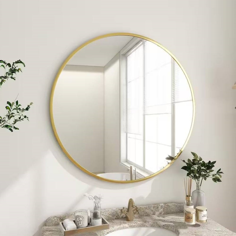 Round 30-inch Circular Bathroom Wall Mirror with Gold Frame, photo 3 of 5