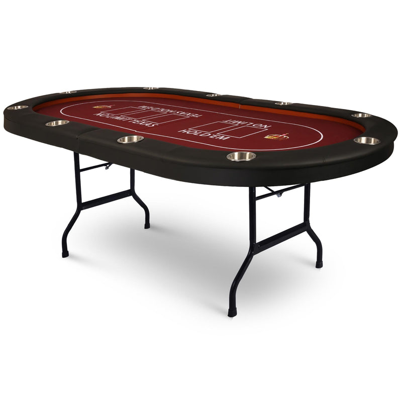 Upgraded 10 Players Foldable 90.5" Casino Poker Table Card Game Table with Metal Frame and 10 Cup Holders, Red