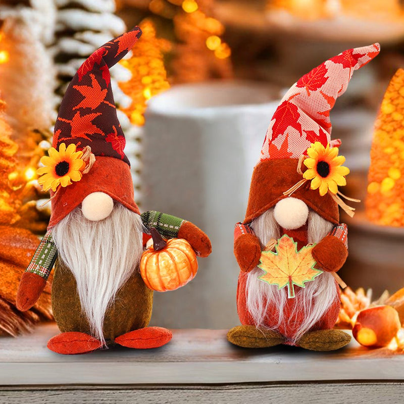 Fall Inspired Plush Gnome Set, Pumpkin, Autumn Leaf, and Sunflower Elements