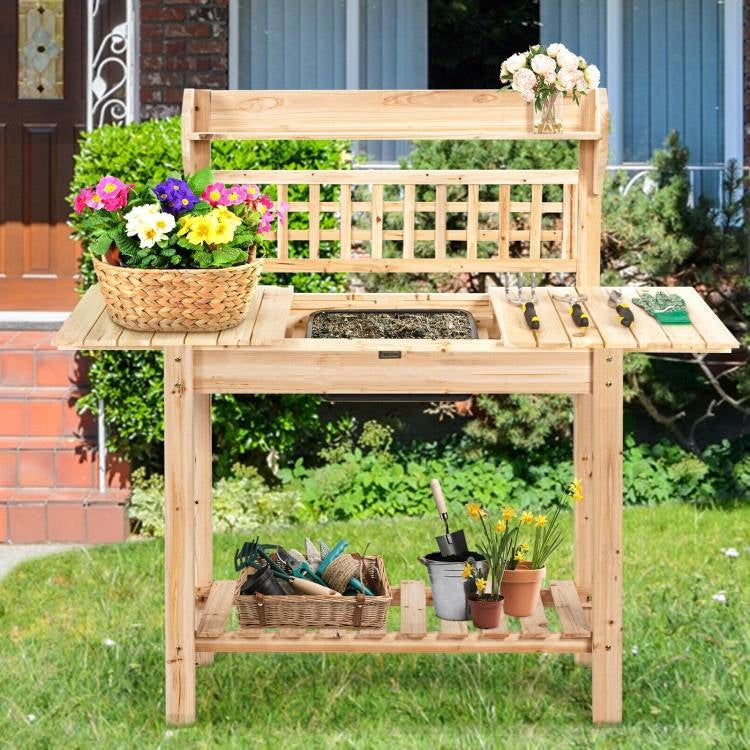 Solid Wood Garden Potting Bench Table with Bottom Shelf and Removeable Sink, photo 3 of 5