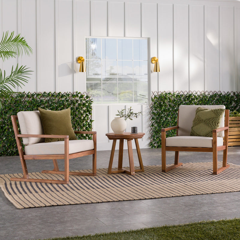 Prenton 3-Piece Modern Acacia Outdoor Slatted Chat Set with Side Table