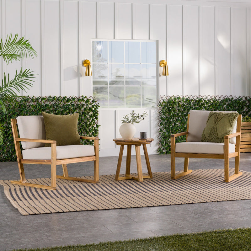 Prenton 3-Piece Modern Acacia Outdoor Slatted Chat Set with Side Table