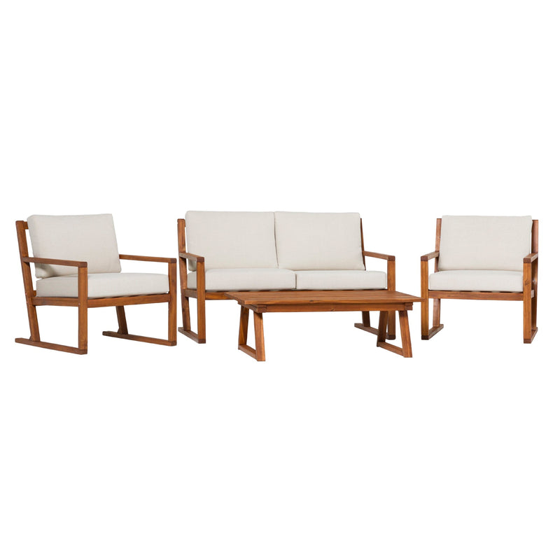 Prenton 4-Piece Modern Acacia Outdoor Slatted Chat Set with Coffee Table