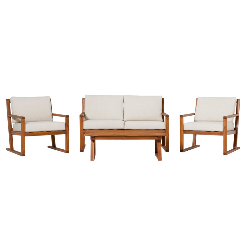 Prenton 4-Piece Modern Acacia Outdoor Slatted Chat Set with Coffee Table