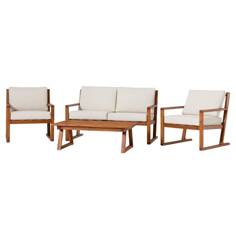 Prenton 4-Piece Modern Acacia Outdoor Slatted Chat Set with Coffee Table