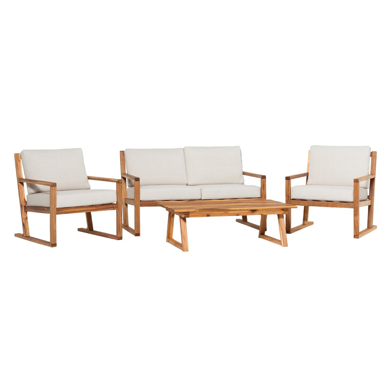 Prenton 4-Piece Modern Acacia Outdoor Slatted Chat Set with Coffee Table