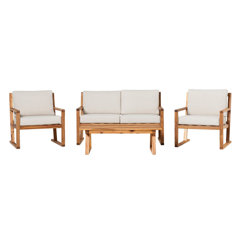 Prenton 4-Piece Modern Acacia Outdoor Slatted Chat Set with Coffee Table