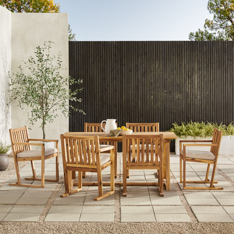 Prenton 7-Piece Modern Solid Wood Geometric Outdoor Dining Set