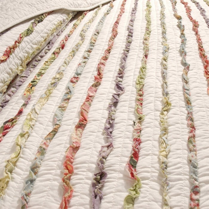 Full / Queen 100% Cotton Quilt Set Ruffled Multi-color Stripes, photo 3 of 3