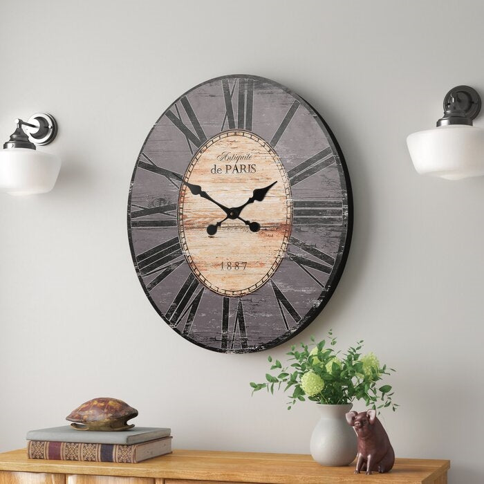 Gray Oversized Distressed Paris Wood Wall Clock, photo 2 of 5
