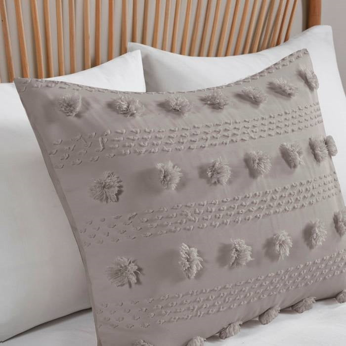 King/Cal King 3-Piece Grey Microfiber Comforter Set with Decorative Pompoms, photo 3 of 5