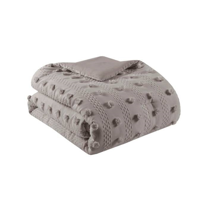 King/Cal King 3-Piece Grey Microfiber Comforter Set with Decorative Pompoms, photo 5 of 5