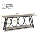 Industrial 70-inch Grey Wood Top Sofa Table with Heavy Duty Black Metal Frame