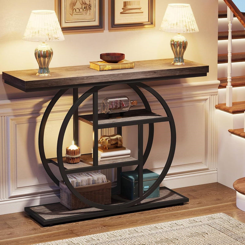 Modern 41-inch Wide Narrow Entryway Console Table with Grey Wood Finish Shelves, photo 3 of 5