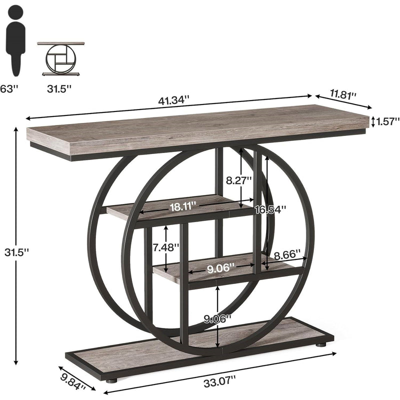 Modern 41-inch Wide Narrow Entryway Console Table with Grey Wood Finish Shelves, photo 5 of 5