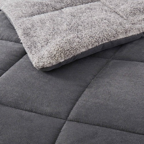Full/Queen Plush Sherpa Reversible Micro Suede Comforter Set in Gray, photo 3 of 5