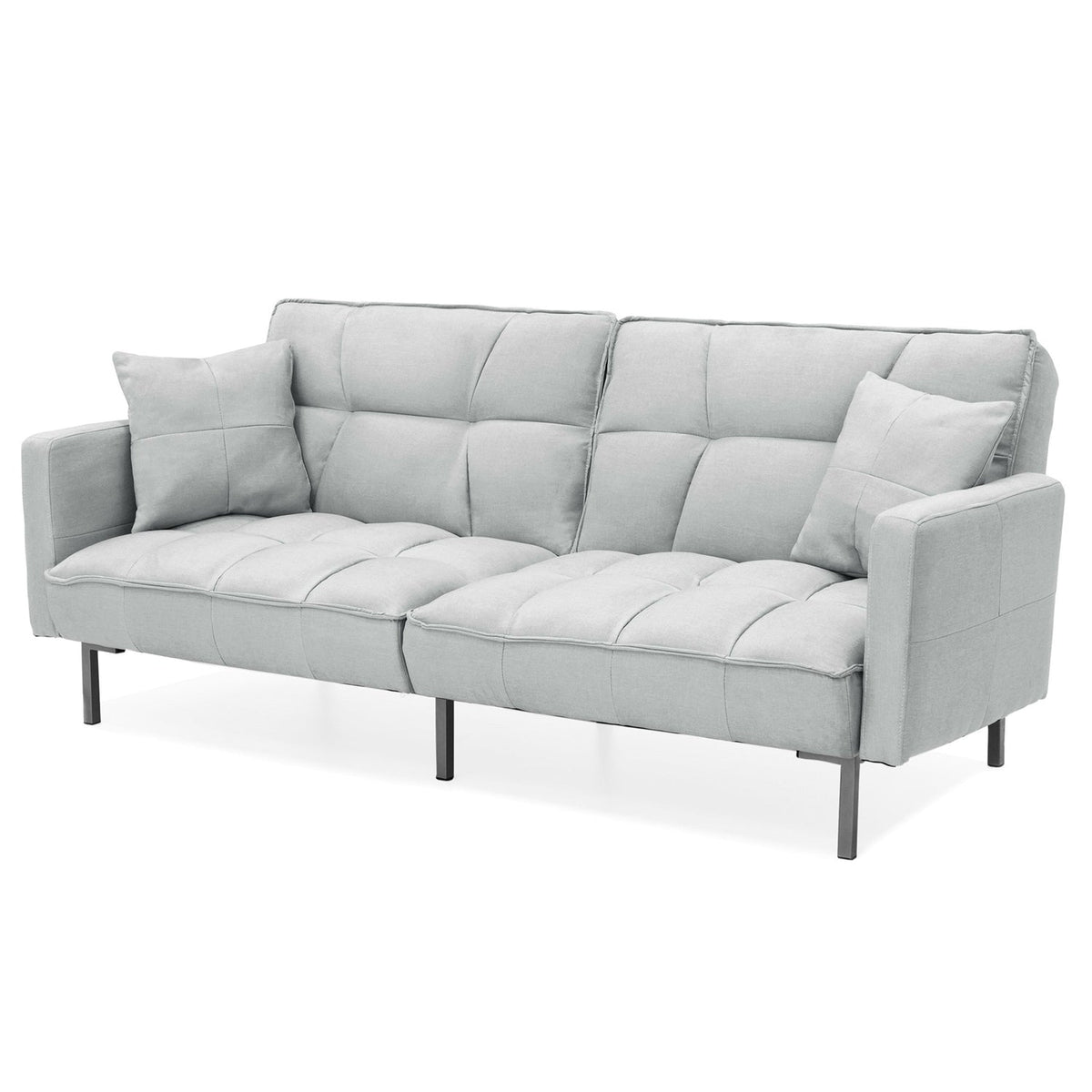 Plush Gray Split-Back Design Convertible Linen Tufted Futon w/ 2 Pillows, photo 3 of 5