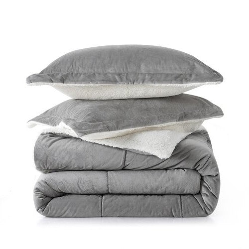 King Plush Microfiber Reversible Comforter Set in Grey, photo 3 of 4