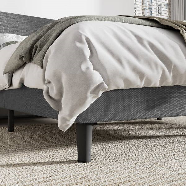 King Size Upholstered Linen Blend Headboard Wingback Platform Bed in Grey, photo 4 of 5