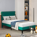 Set of 2 - Twin size Dark Green Upholstered Platform Bed Frame with Headboard