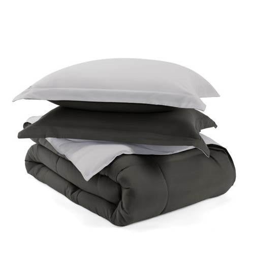 Full/Queen 3-Piece Microfiber Reversible Comforter Set in Grey / Light Grey, photo 5 of 5
