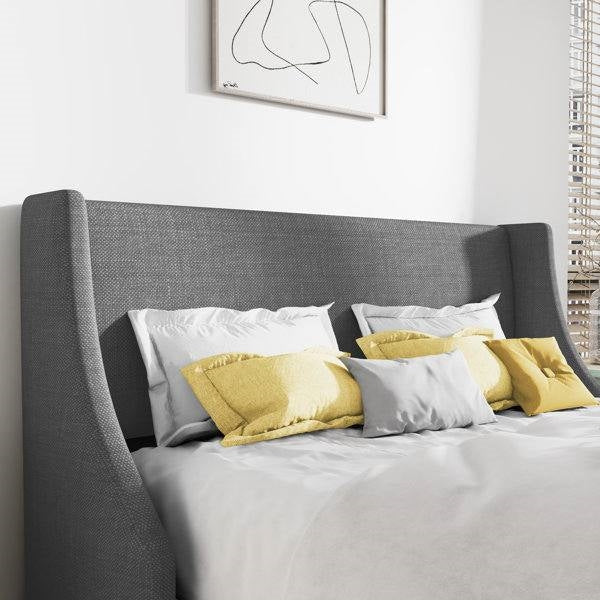 Queen Size Grey Linen Blend Upholstered Platform Bed with Wingback Headboard, photo 3 of 5