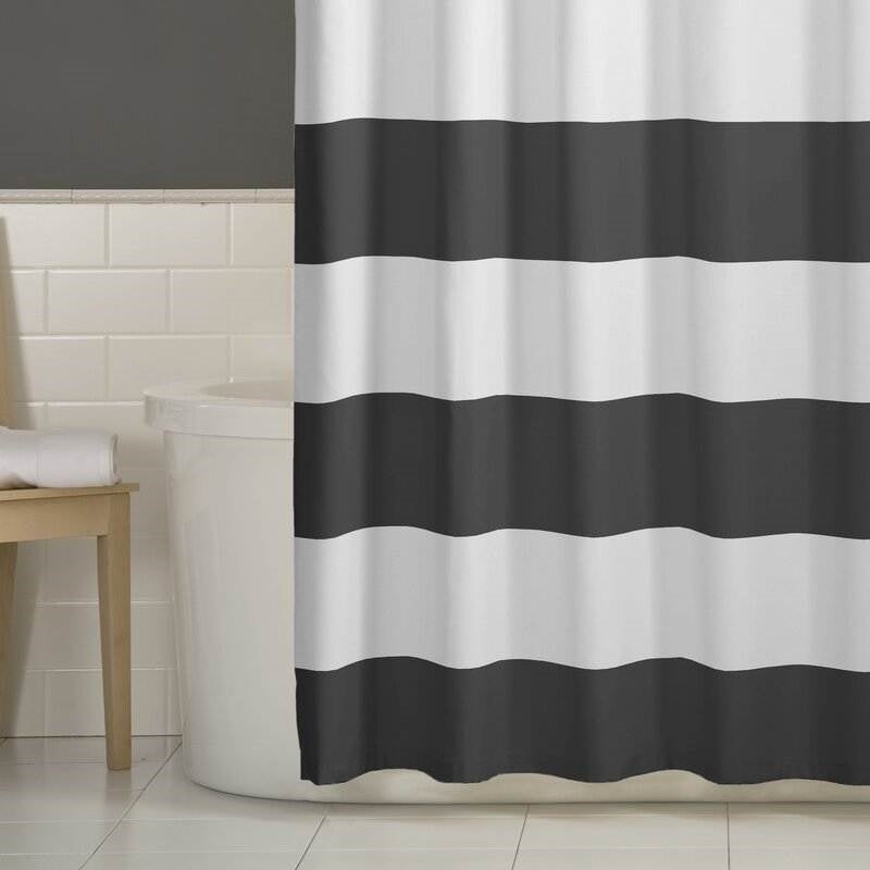 72 x 70 inch Polyester Grey White Nautical Ocean Beach Striped Shower Curtain, photo 3 of 4
