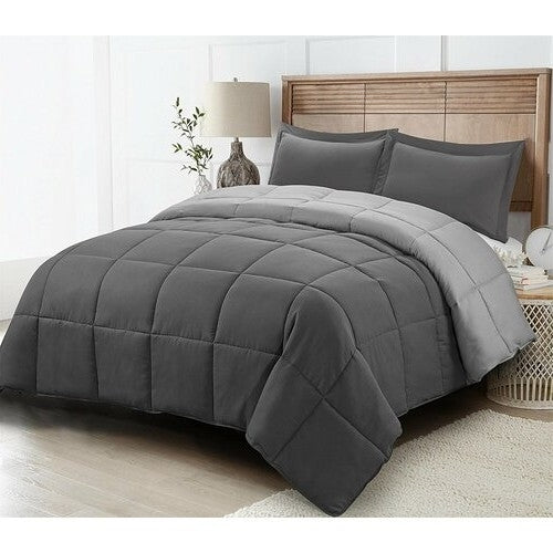 Twin/Twin XL Traditional Microfiber Reversible 3 Piece Comforter Set in Grey, photo 3 of 4