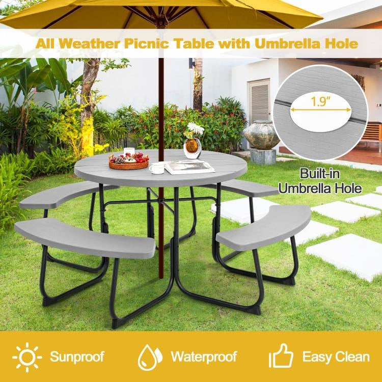 Grey All Weather 8 Seater Picnic Table Umbrella Hole, photo 3 of 4