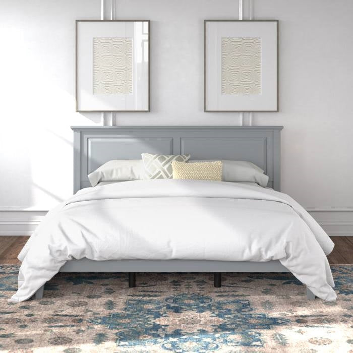 King Traditional Solid Oak Wooden Platform Bed Frame with Headboard in Grey, photo 3 of 5