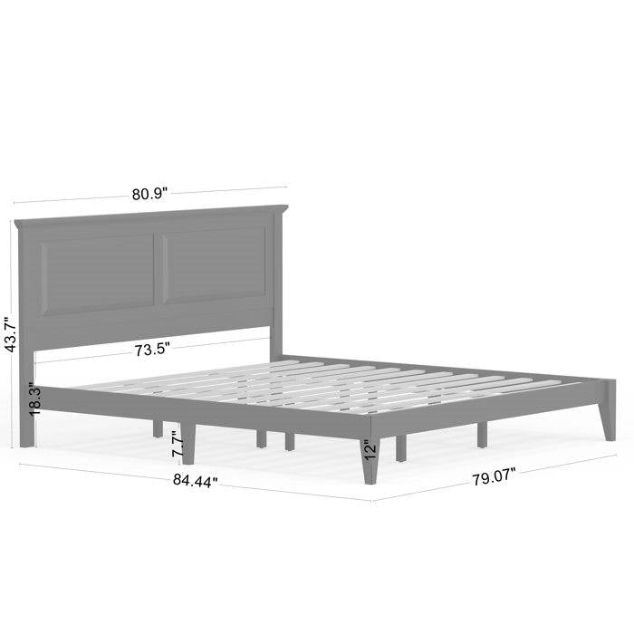 King Traditional Solid Oak Wooden Platform Bed Frame with Headboard in Grey, photo 5 of 5