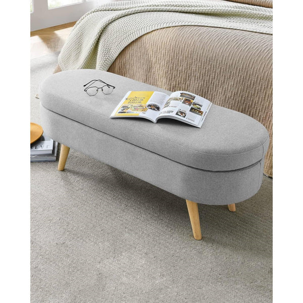 Mid-Century Modern Boho Style Grey Linen Bedroom Storage Bed Bench, photo 2 of 5
