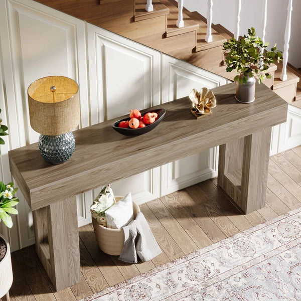 Modern Farmhouse 63-inch Entryway Console Sofa Table in Grey Wood Finish, photo 2 of 5