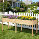 Fir Wood Outdoor Raised Garden Bed with Divider Panel and Drainage Holes