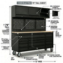 Overhead Pro 72" Rolling Tool Chest | 79" Tall | 24" Deep | 14 Drawers | Overheads | Pegboard & Power Strip by GTools USA