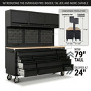Overhead Pro 72" Rolling Tool Chest | 79" Tall | 24" Deep | 14 Drawers | Overheads | Pegboard & Power Strip by GTools USA