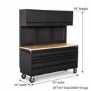 Overhead Pro 72" Rolling Tool Chest | 79" Tall | 24" Deep | 14 Drawers | Overheads | Pegboard & Power Strip