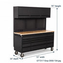 Overhead Pro 72" Rolling Tool Chest | 79" Tall | 24" Deep | 14 Drawers | Overheads | Pegboard & Power Strip by GTools USA